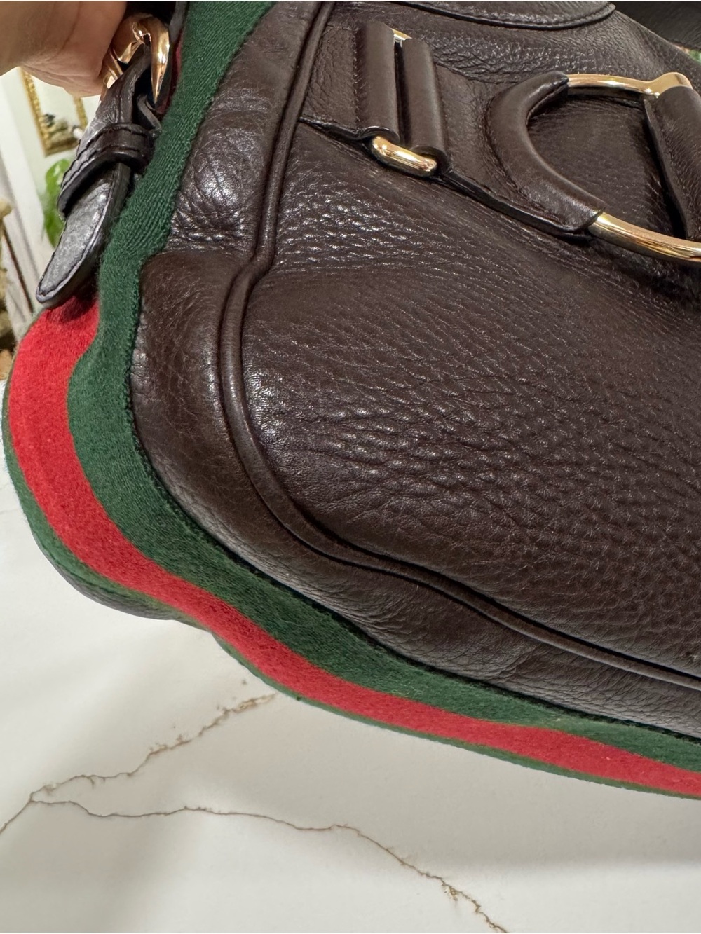 GUCCI Heritage Horsebit Hobo Brown Leather Shoulder Bag with Sherry Line - Picture 11 of 16